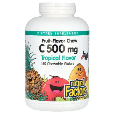 Фото товара: Витамин C Natural Factors Fruit-Flavor Chew Tropical, 180 жевательных таблеток, 500 мг, жевательные добавки