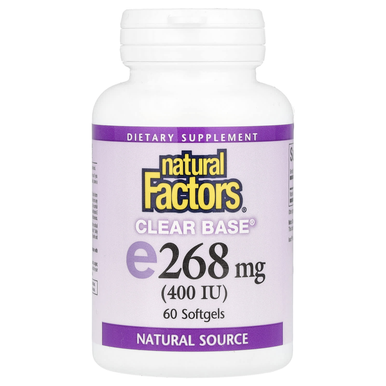 Витамин E Natural Factors Clear Base® Vitamin E, 400 МЕ, 268 мг, 60 мягких капсул