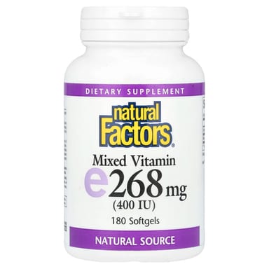Витамин E Natural Factors, 400 МЕ, 268 мг, 180 мягких капсул