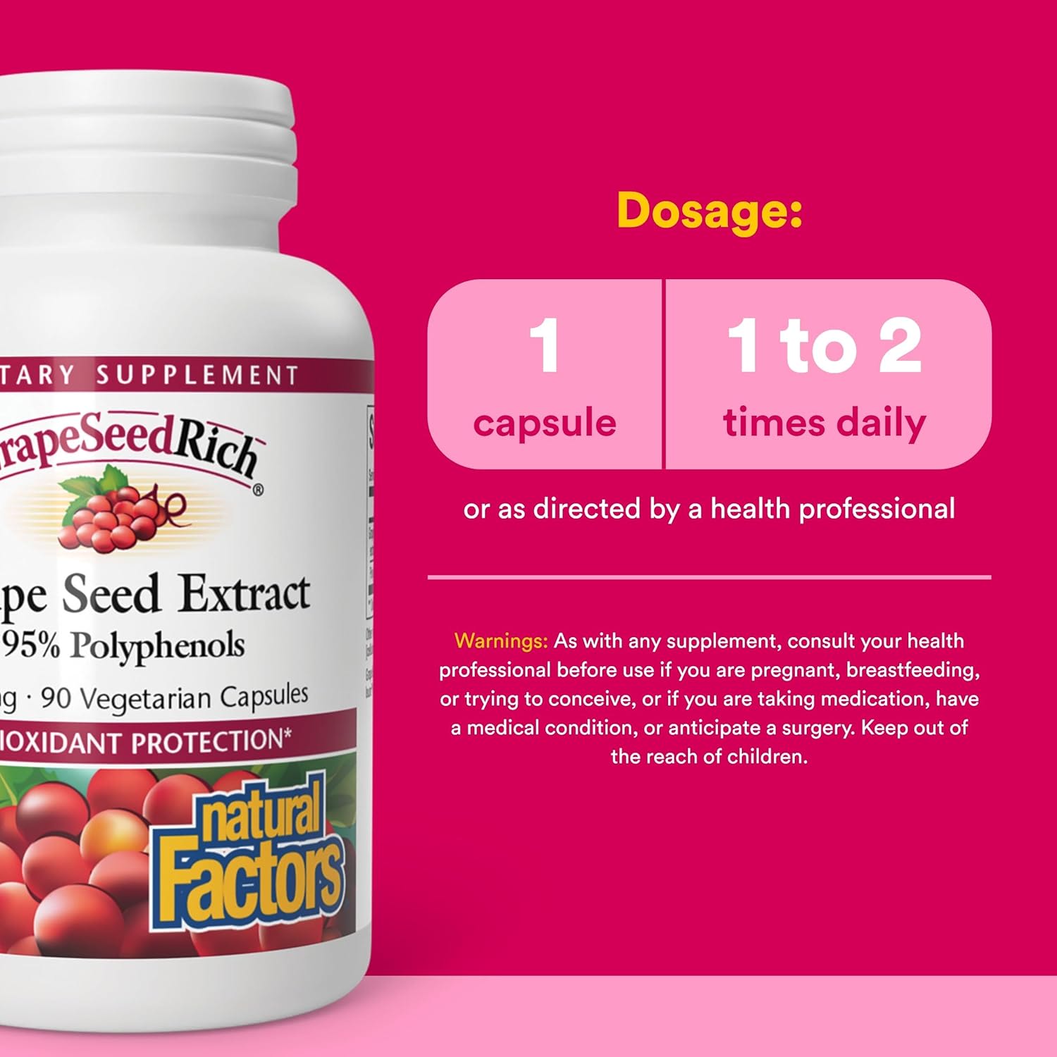 Экстракт виноградных косточек Natural Factors GrapeSeedRich, 100 мг, 90 растительных капсул — фото 4