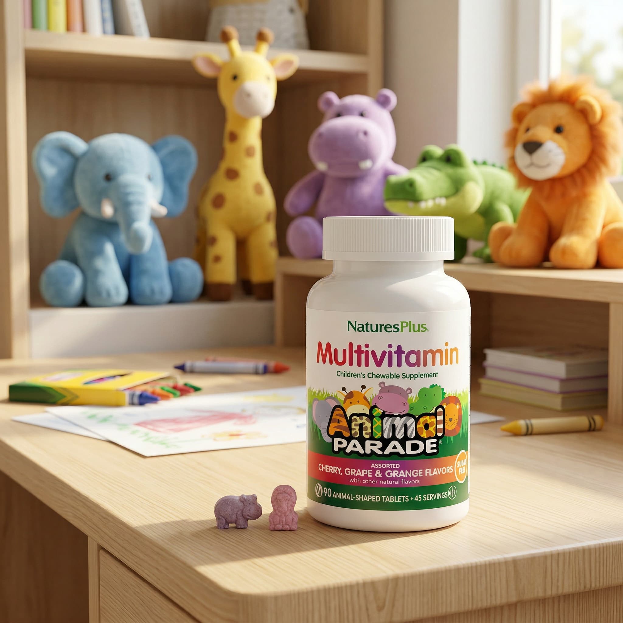 Детские жевательные мультивитамины NaturesPlus Animal Parade Cherry Grape & Orange, 90 жевательных таблеток в форме животных — фото 3