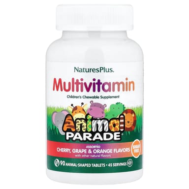 Детские жевательные мультивитамины NaturesPlus Animal Parade Cherry Grape & Orange, 90 жевательных таблеток в форме животных