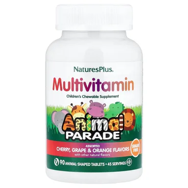 Фото товара: Детские жевательные мультивитамины NaturesPlus Animal Parade Cherry Grape & Orange, 90 жевательных таблеток в форме животных