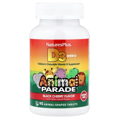 Детский жевательный витамин D3 NaturesPlus Animal Parade®, 12.5 мкг (500 МЕ), 90 жевательных таблеток в форме животных