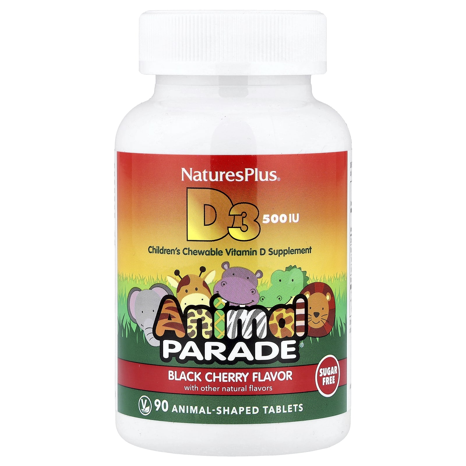Детский жевательный витамин D3 NaturesPlus Animal Parade®, 12.5 мкг (500 МЕ), 90 жевательных таблеток в форме животных