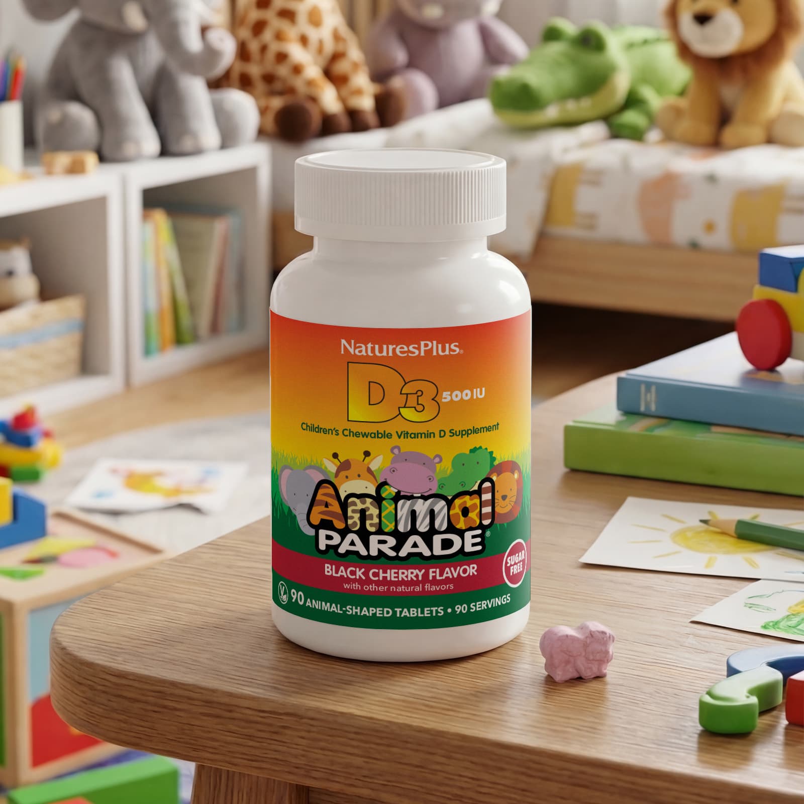 Детский жевательный витамин D3 NaturesPlus Animal Parade®, 12.5 мкг (500 МЕ), 90 жевательных таблеток в форме животных — фото 5