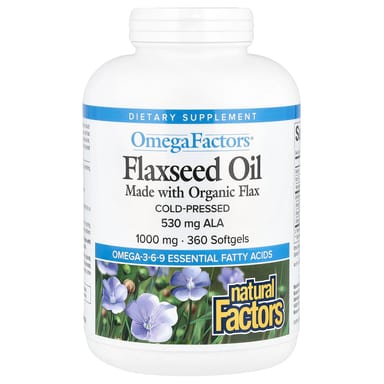 Льняное масло Natural Factors OmegaFactors, 1000 мг, 360 мягких капсул