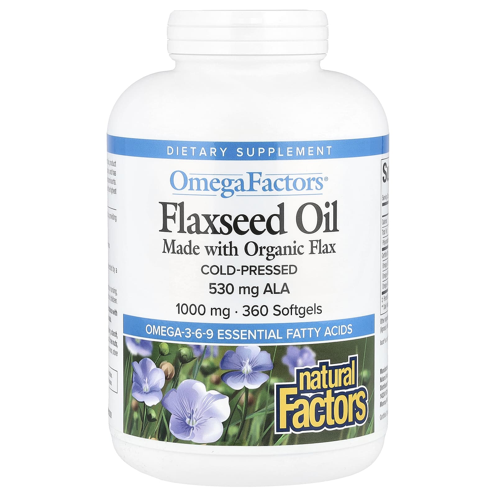 Льняное масло Natural Factors OmegaFactors, 1000 мг, 360 мягких капсул