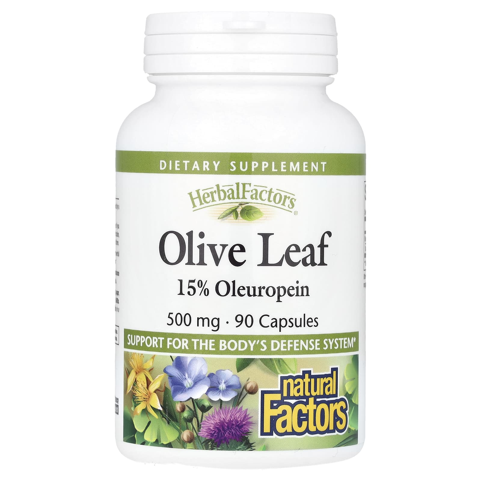 Экстракт листьев оливы Natural Factors HerbalFactors®, 500 мг, 90 капсул