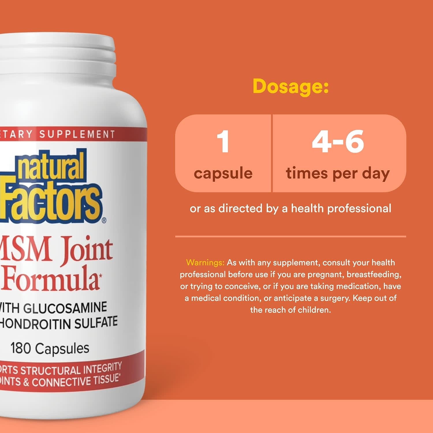 Хондроитин сульфат Natural Factors MSM Joint Formula with Glucosamine &, 180 капсул — фото 4