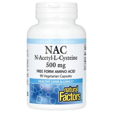 NAC Natural Factors N-Acetyl-L Cysteine 90, 500 мг, 90 растительных капсул