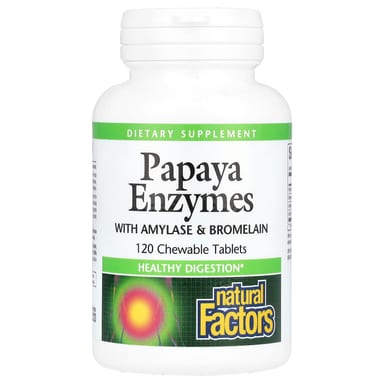 Бромелайн Natural Factors Papaya Enzymes with Amylase &, 120 жевательных таблеток