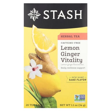 Имбирь Stash Tea Herbal Tea Lemon Vitality Caffeine-Free, оттенок 20 Tea Bags, 34 г, чайные пакетики