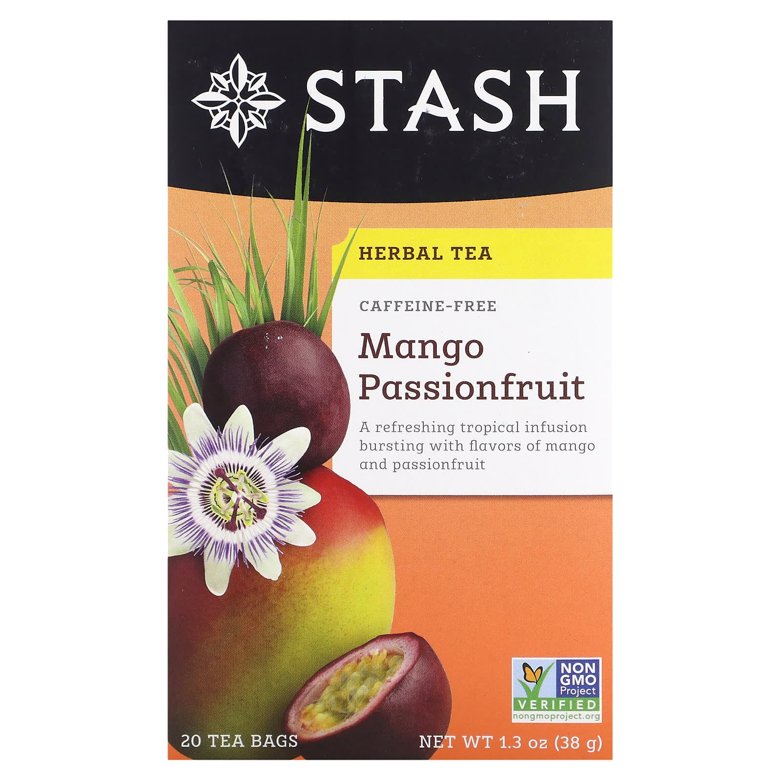 Чай Stash Tea Herbal Mango Passionfruit Caffeine Free, оттенок 20 Tea Bags, 38 г, чайные пакетики — фото 2