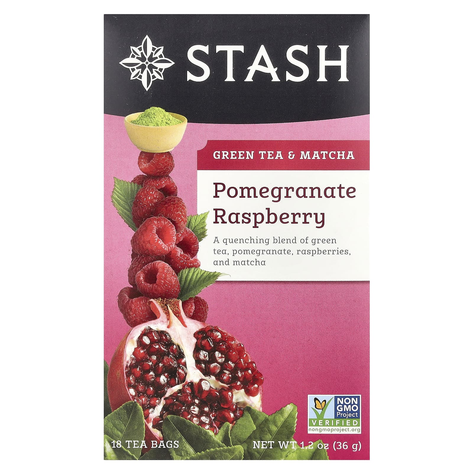 Чай Stash Tea Green & Matcha Pomegranate Raspberry, оттенок 18 Tea Bags, 36 г, чайные пакетики — фото 2