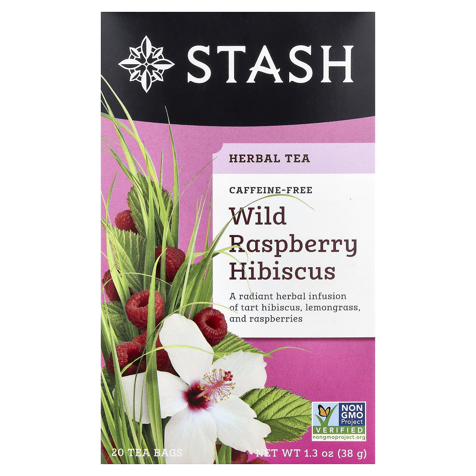 Чай Stash Tea Herbal Wild Raspberry Hibiscus Caffeine-Free, оттенок 20 Tea Bags, 38 г, чайные пакетики — фото 2