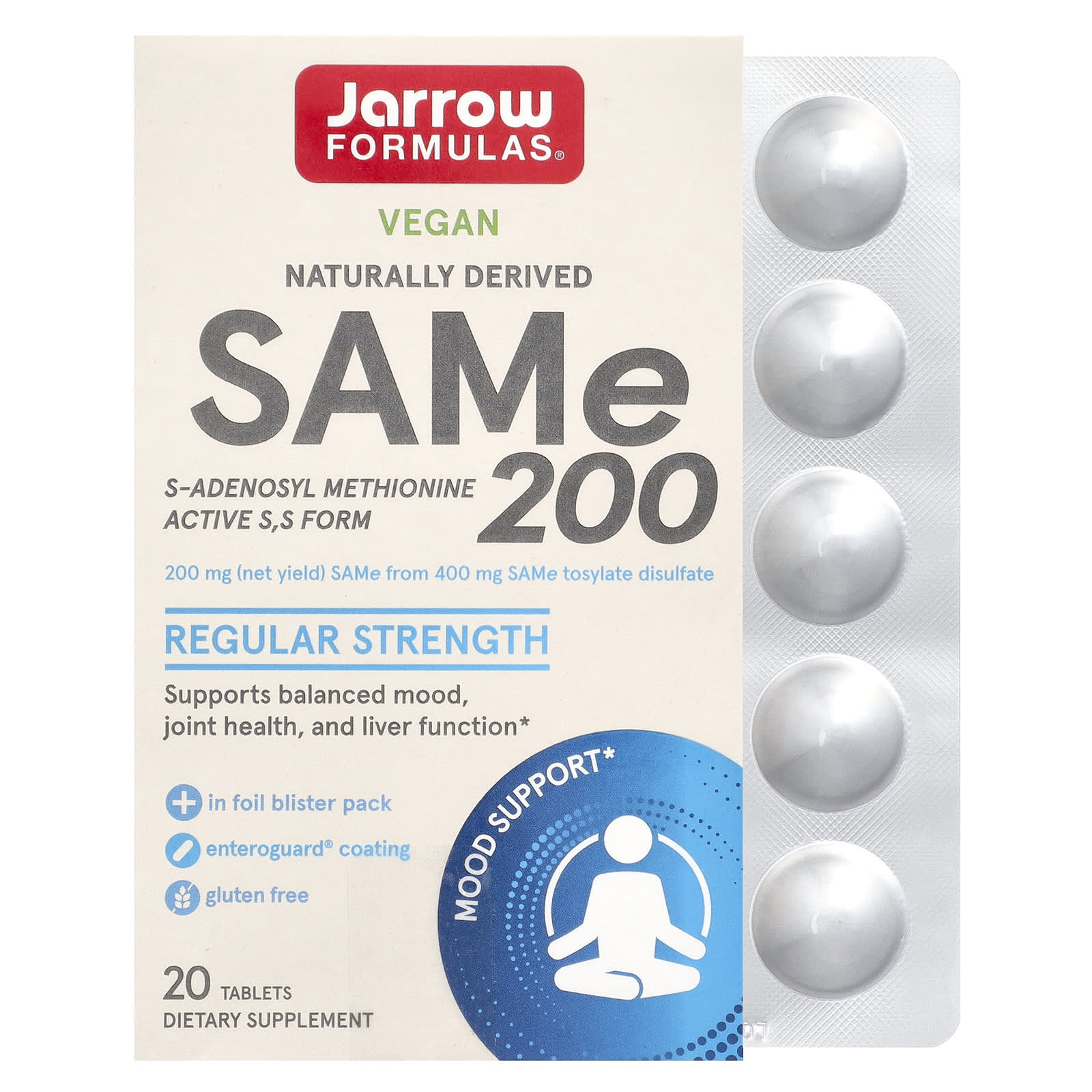 SAMe Jarrow Formulas, 200 мг, 20 таблеток