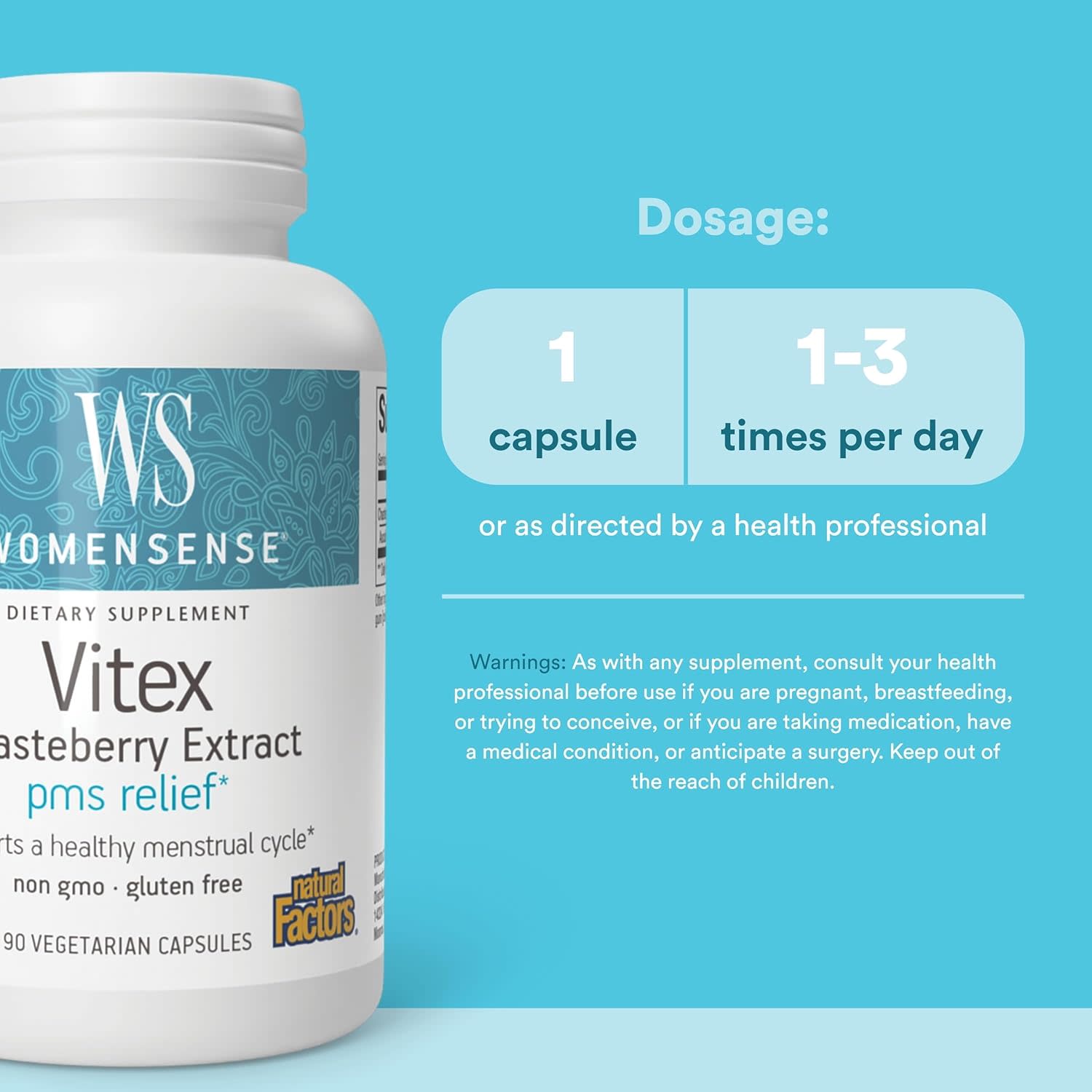 Витекс Natural Factors WomenSense®, вкус Vitex Chasteberry Extract, 80 мг, 90 растительных капсул — фото 4