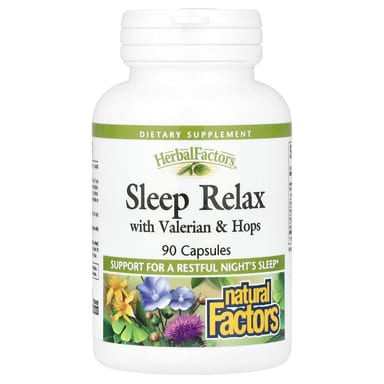 Корень валерианы Natural Factors Herbal Factors® Sleep Relax with & Hops, 90 капсул