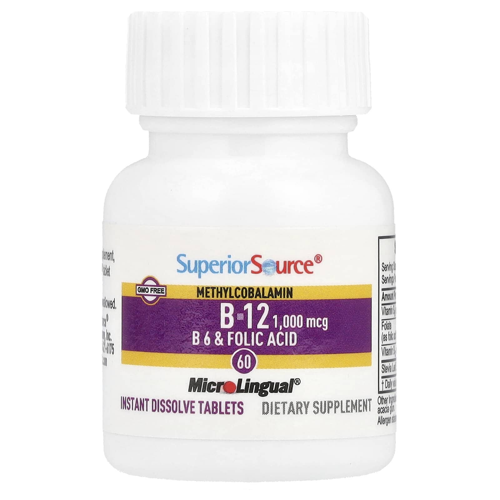 Метил B12 Superior Source B-12 B-6 & Folic, 60 быстрорастворимых таблеток MicroLingual