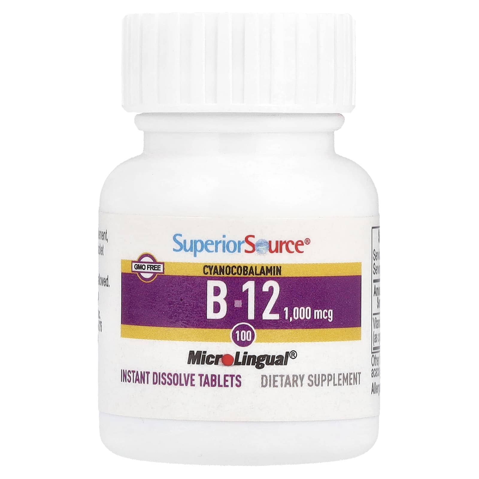Цианокобаламин B12 Superior Source, 1000 мкг, 100 быстрорастворимых таблеток MicroLingual