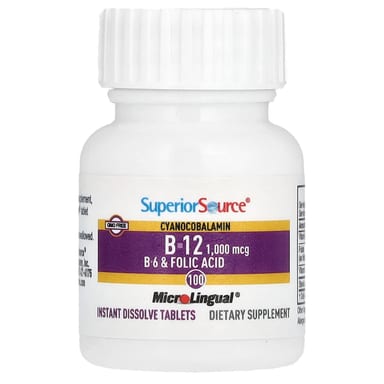 Цианокобаламин B12 Superior Source B-6 & Folic Acid, 100 быстрорастворимых таблеток MicroLingual