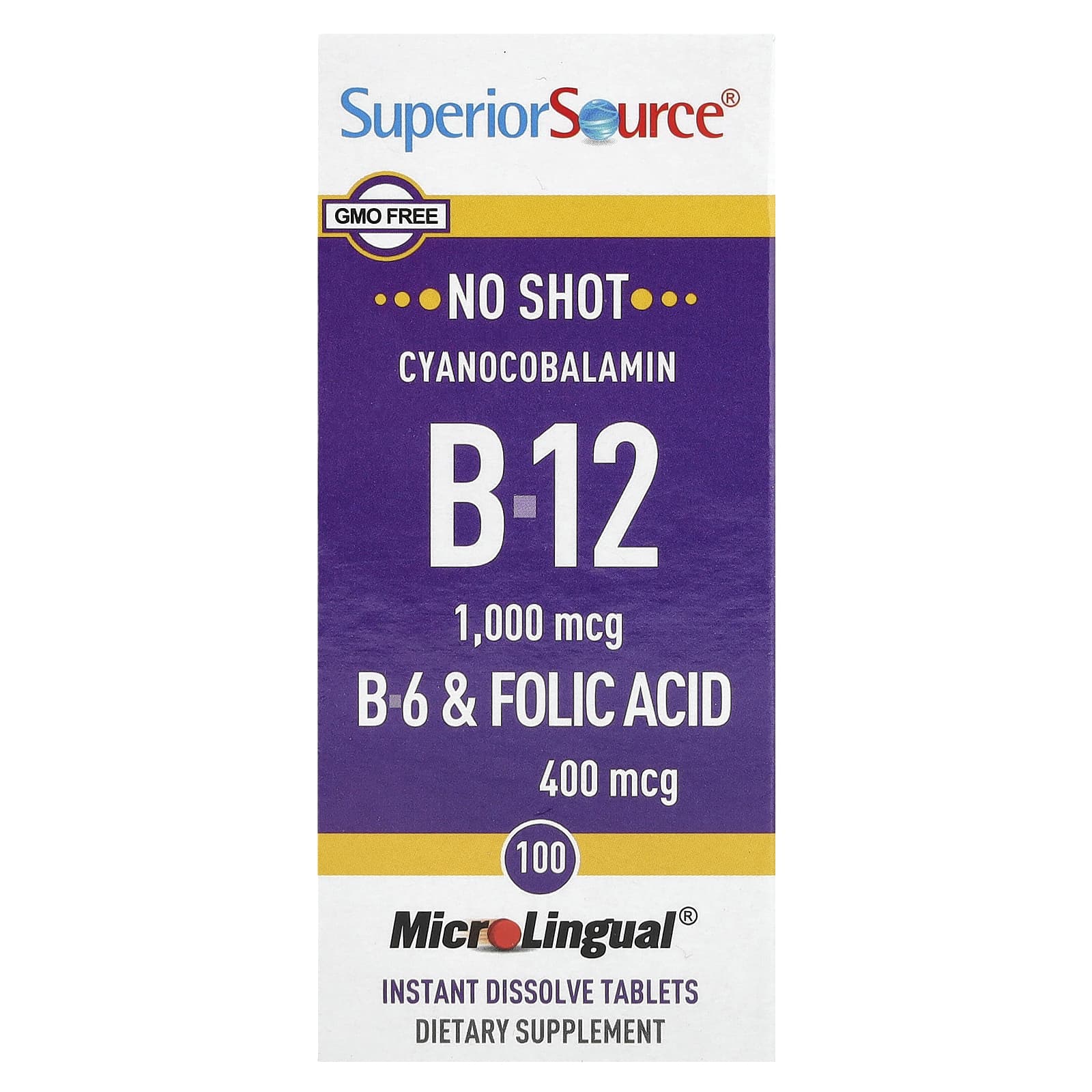 Цианокобаламин B12 Superior Source B-6 & Folic Acid, 100 быстрорастворимых таблеток MicroLingual — фото 2