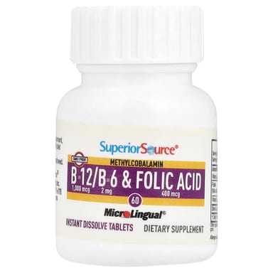 Метил B12 Superior Source B-12 B-6 & Folic Acid, 60 быстрорастворимых таблеток MicroLingual