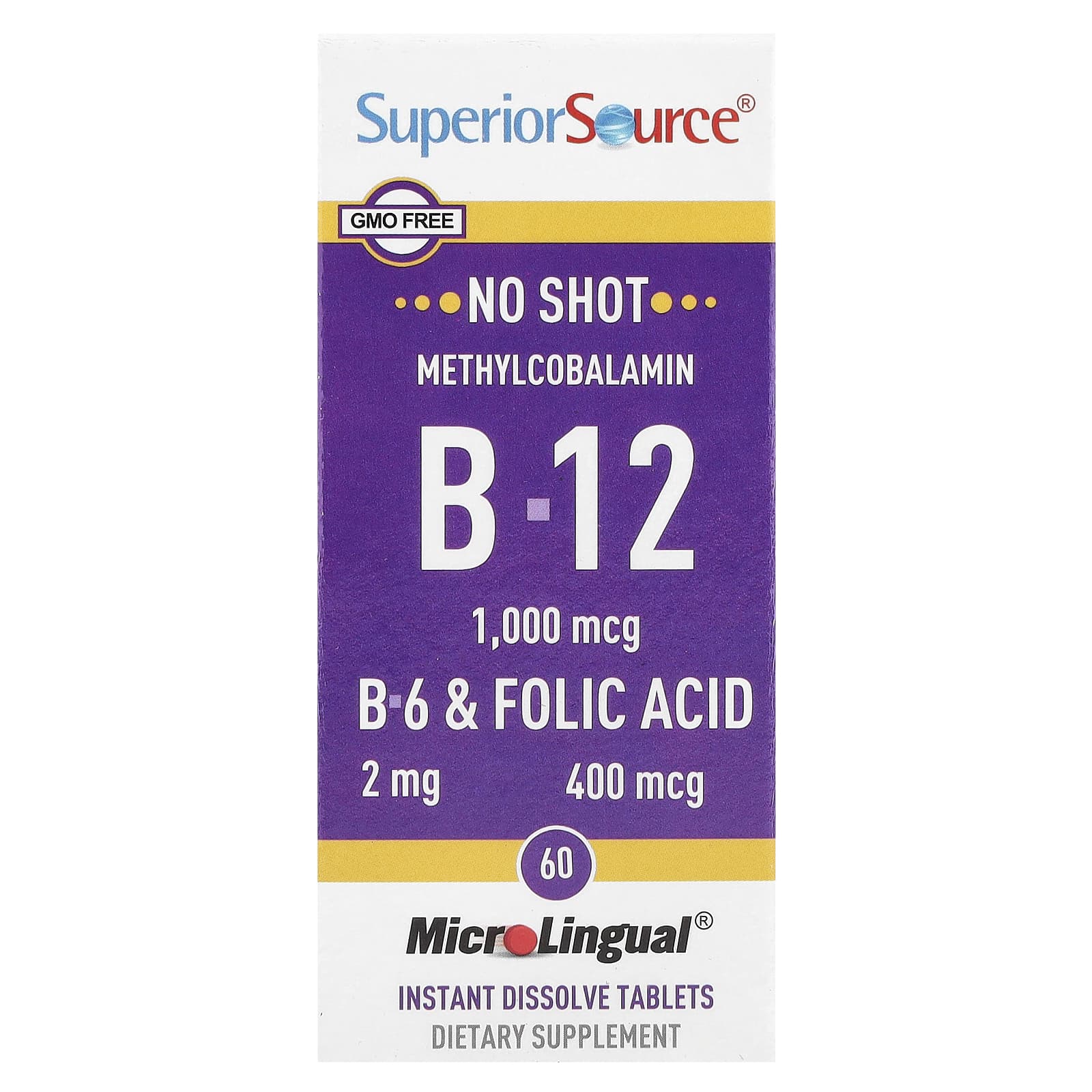 Метил B12 Superior Source B-12 B-6 & Folic Acid, 60 быстрорастворимых таблеток MicroLingual — фото 2