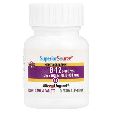 Метил B12 Superior Source B-12 B-6 & Folic Acid, 60 быстрорастворимых таблеток MicroLingual