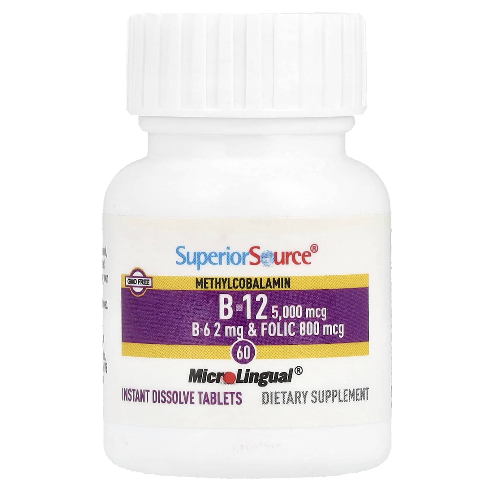 Метил B12 Superior Source B-12 B-6 & Folic Acid, 60 быстрорастворимых таблеток MicroLingual