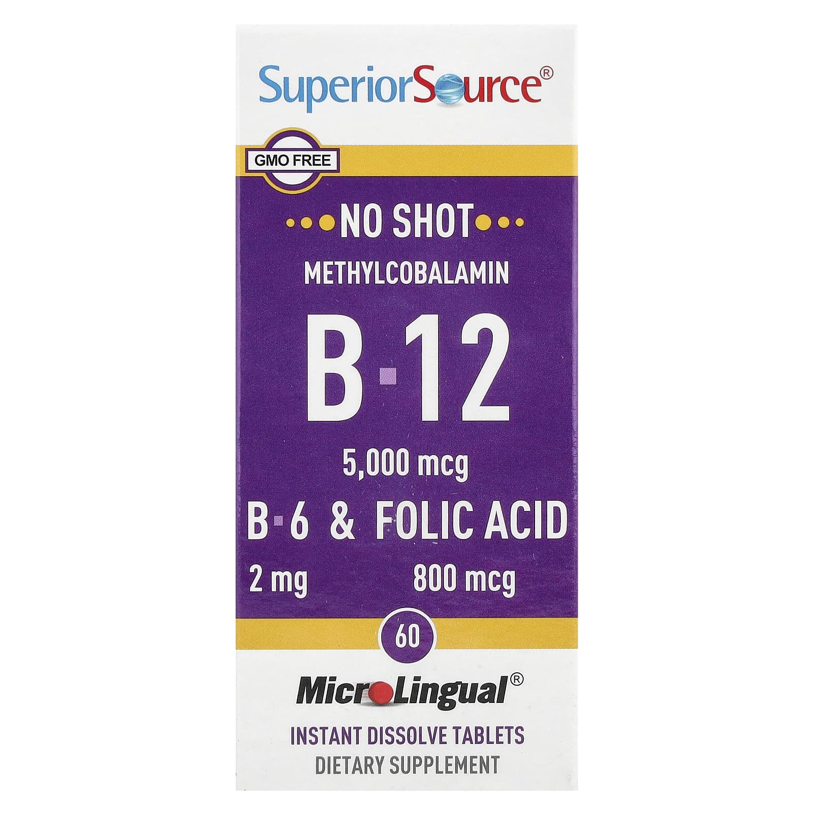 Метил B12 Superior Source B-12 B-6 & Folic Acid, 60 быстрорастворимых таблеток MicroLingual — фото 2
