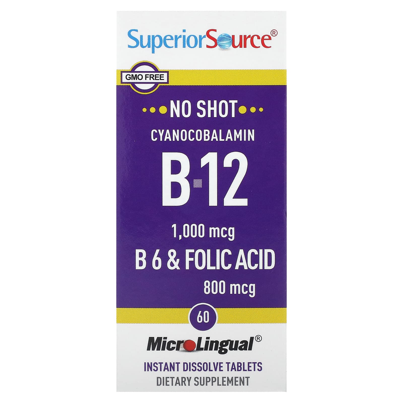 Цианокобаламин B12 Superior Source B-6 & Folic Acid, 60 быстрорастворимых таблеток MicroLingual — фото 2
