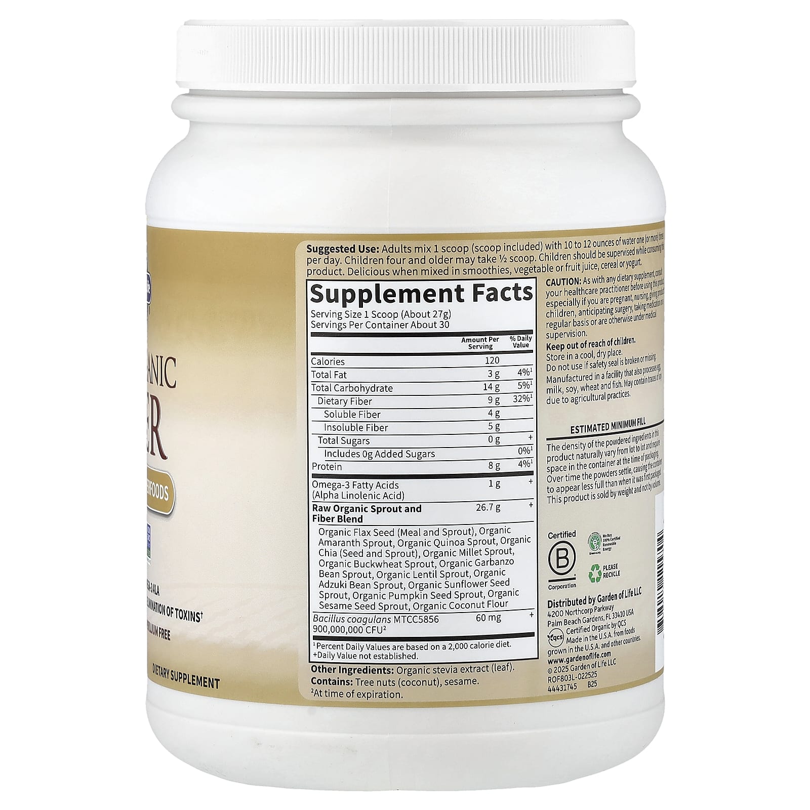 Клетчатка Garden of Life RAW Organic, 803 г, 1 lb — фото 2