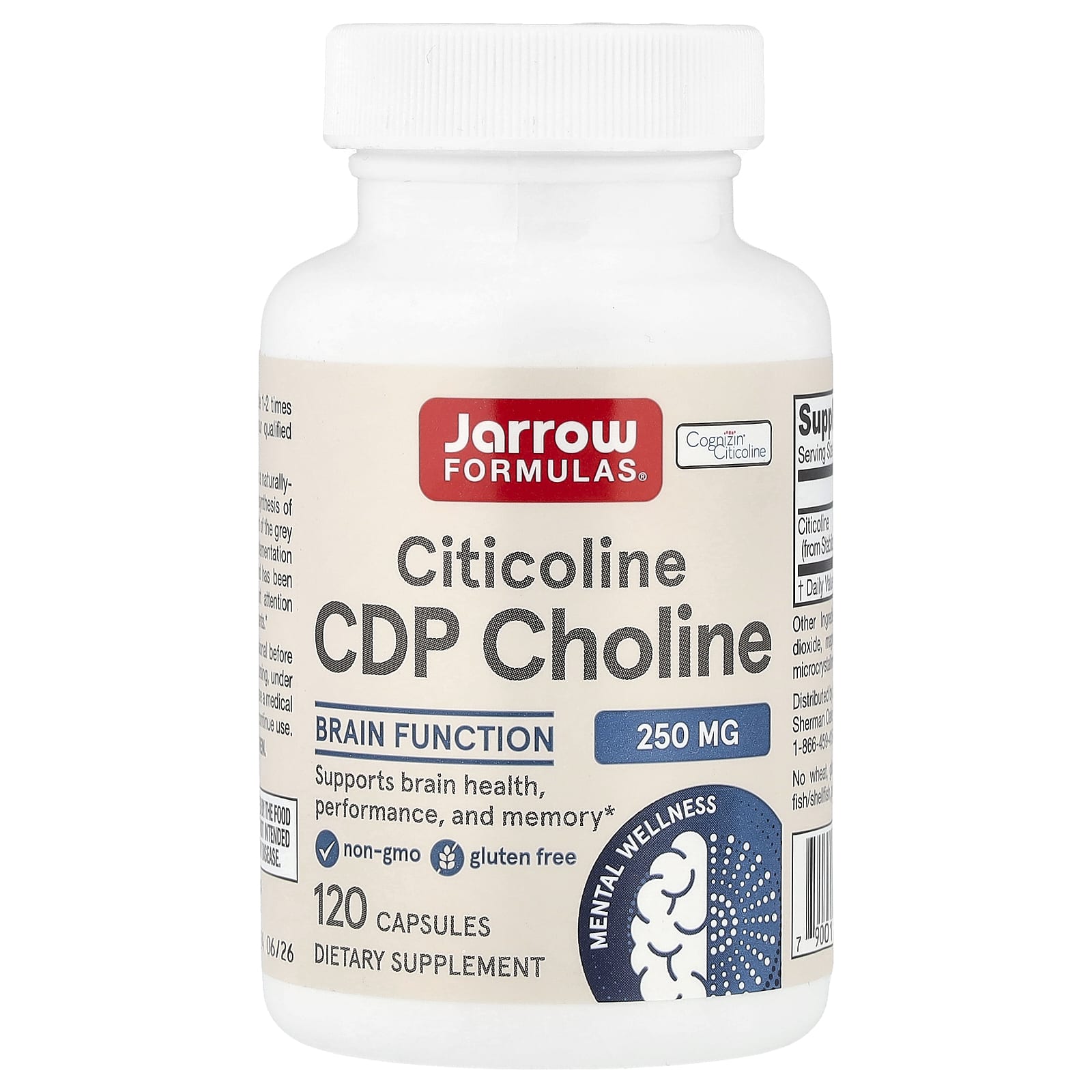 Холин Jarrow Formulas Citicoline CDP, 250 мг, 120 капсул