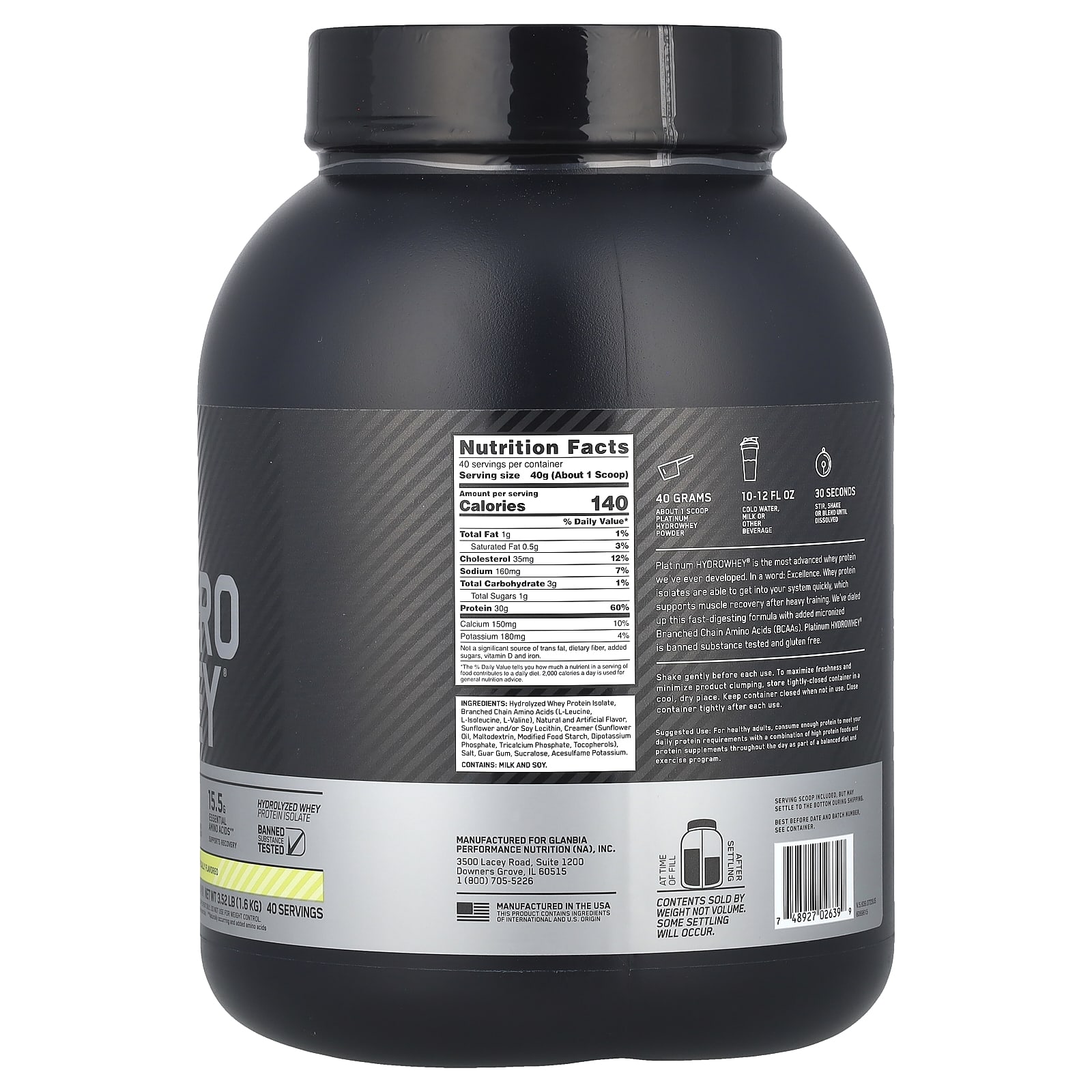 Протеин Optimum Nutrition, 3.52 lb (1.6 kg), вкус Ваниль — фото 2