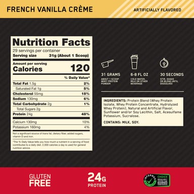 Сывороточный протеин Optimum Nutrition Gold Standard® 100% French Vanilla Creme, 907 г, 2 lb