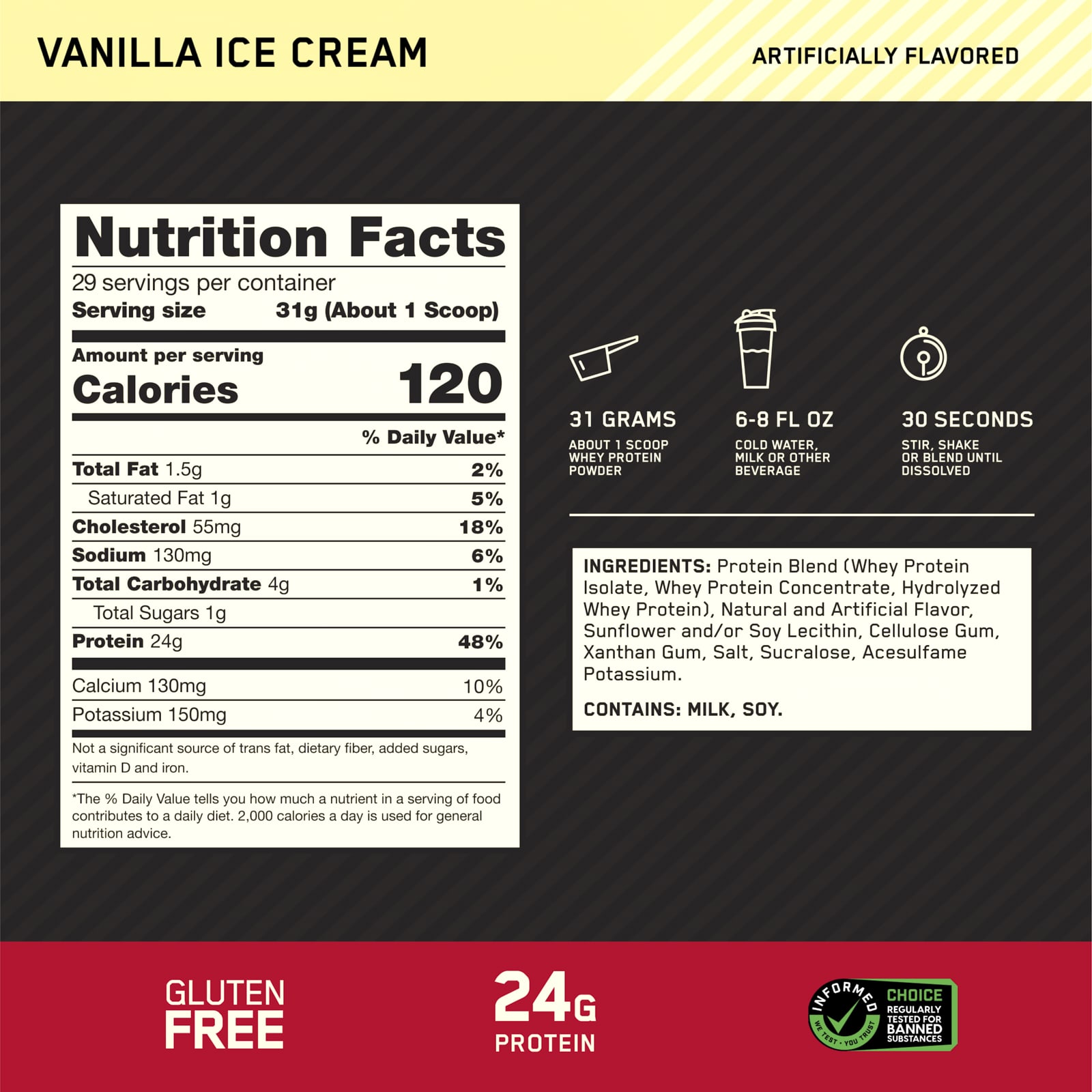 Сывороточный протеин Optimum Nutrition Gold Standard® 100% Vanilla Ice Cream, 899 г, 1.98 lb, крем