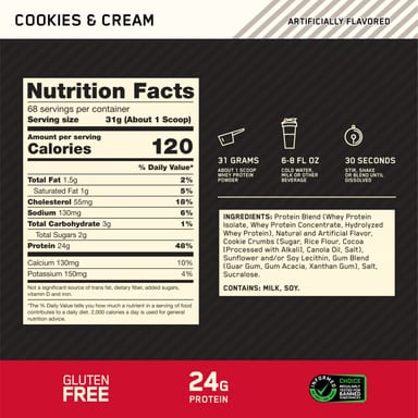 Сывороточный протеин Optimum Nutrition Gold Standard® 100% Cookies & Cream, 2.1 кг, крем
