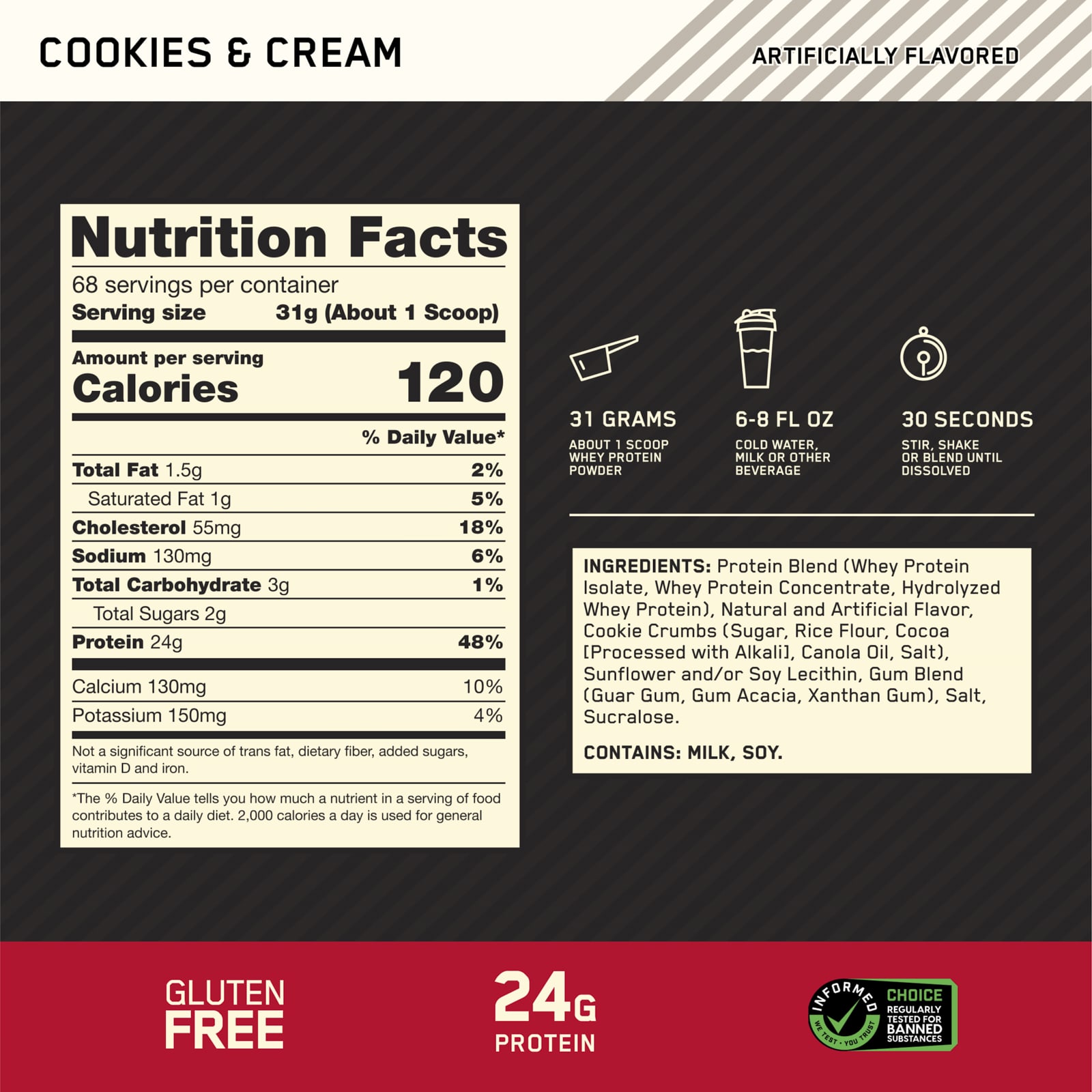 Сывороточный протеин Optimum Nutrition Gold Standard® 100% Cookies & Cream, 2.1 кг, крем