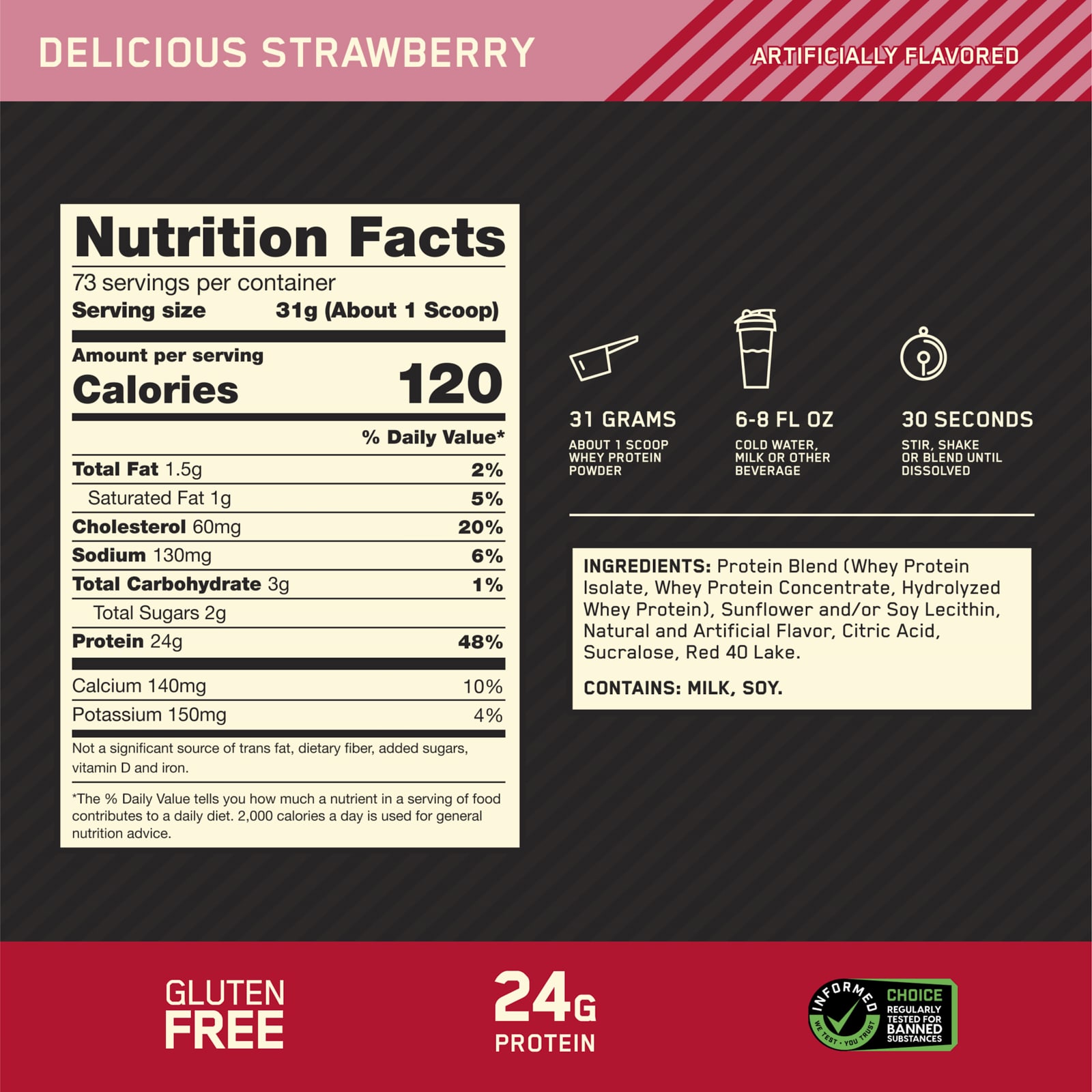 Сывороточный протеин Optimum Nutrition Gold Standard® 100% Delicious Strawberry, 2.26 кг