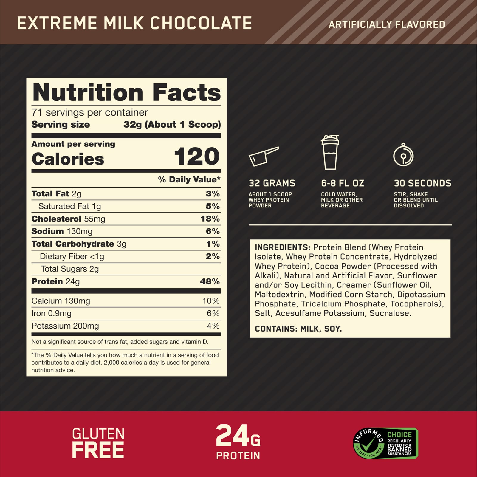 Сывороточный протеин Optimum Nutrition Gold Standard® 100% Extreme Milk Chocolate, 2.27 кг