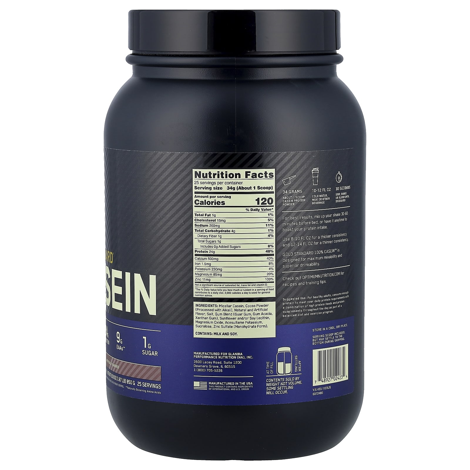 Шоколад Optimum Nutrition Gold Standard® 100% Casein Supreme, 850 г, 1.87 lb — фото 2