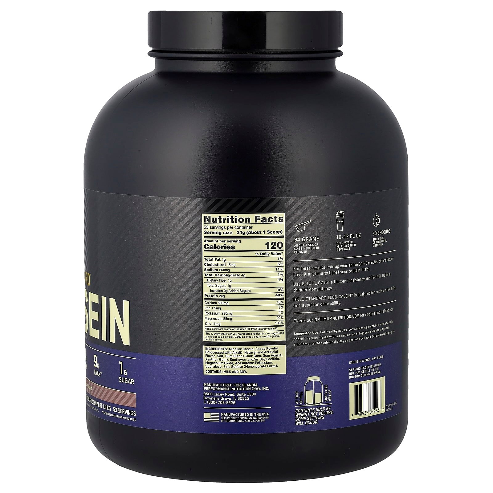 Шоколад Optimum Nutrition Gold Standard® 100% Casein Supreme, 1.8 кг — фото 2