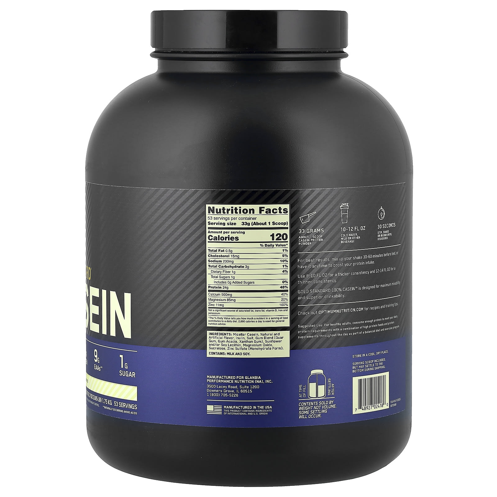 Казеин Optimum Nutrition, 3.85 фунта (1.75 кг), Кремовый ванильный — фото 2