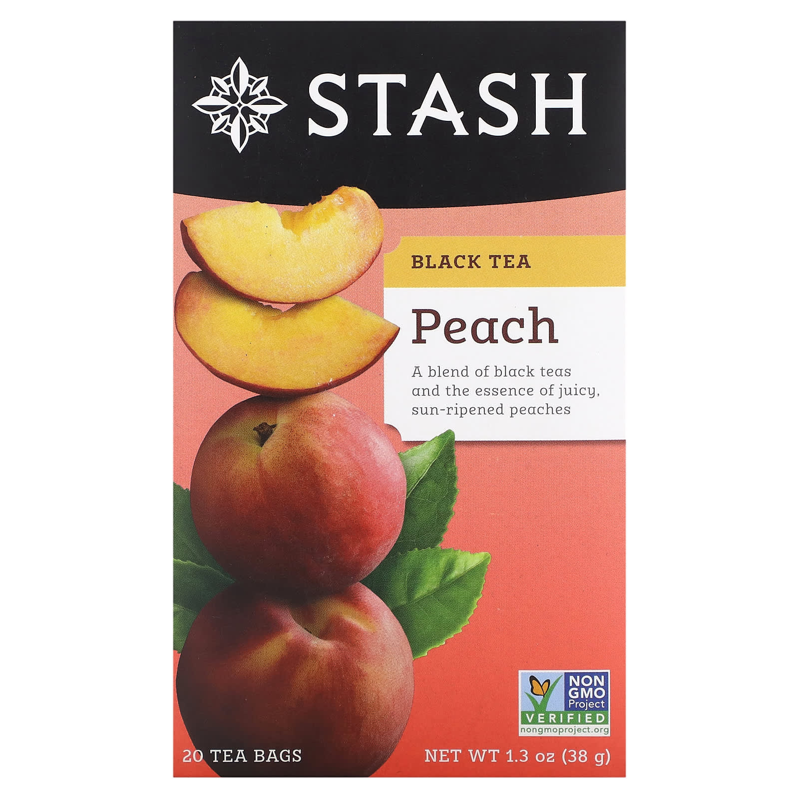 Чай Stash Tea Black Peach, оттенок 20 Tea Bags, 38 г, чайные пакетики — фото 2