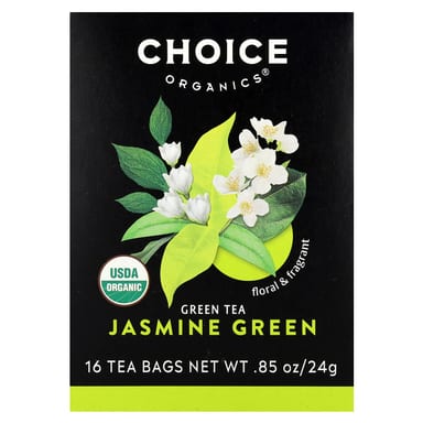 Чай Choice Organics Green Jasmine Green, оттенок 16 Tea Bags, 24 г, чайные пакетики