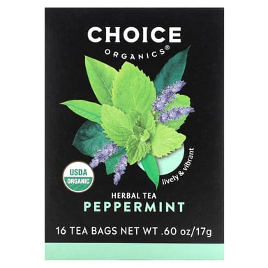 Чай Choice Organics Herbal Peppermint Caffeine Free, оттенок 16 Tea Bags, 17 г, чайные пакетики