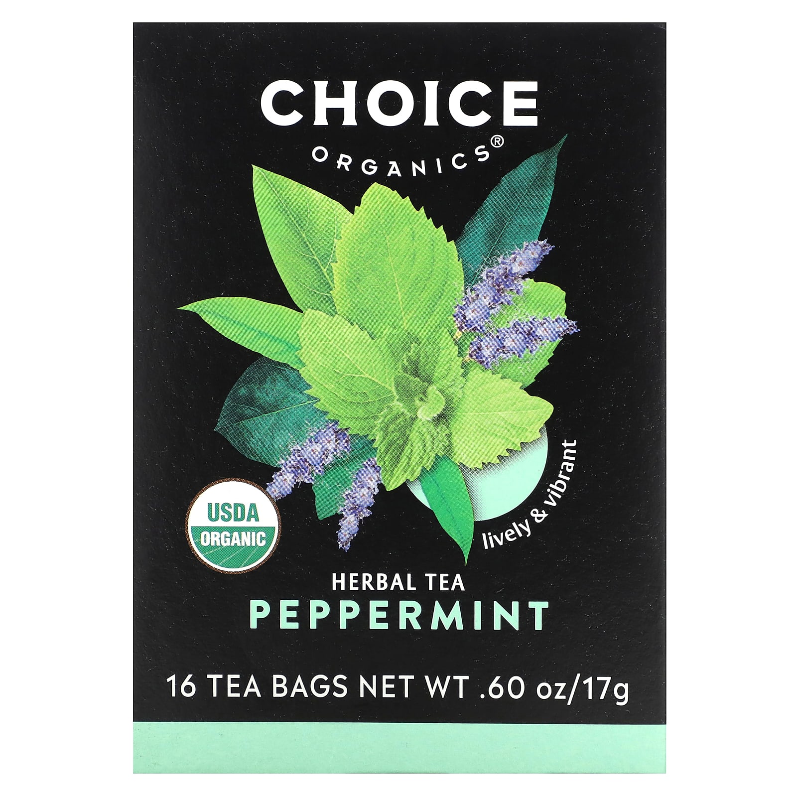 Чай Choice Organics Herbal Peppermint Caffeine Free, оттенок 16 Tea Bags, 17 г, чайные пакетики