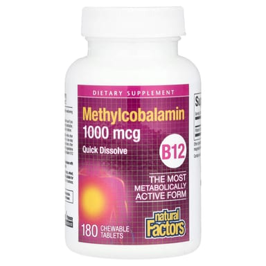 Метил B12 Natural Factors B12, 1000 мкг, 180 жевательных таблеток